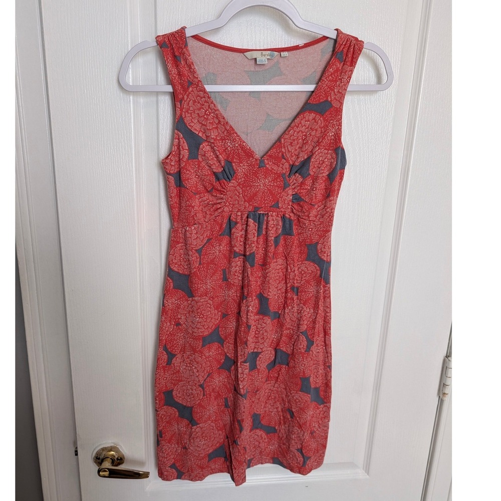 Boden Womens Red Grey Floral V-Neck Empire Waist Jersey Mini Dress Size 2